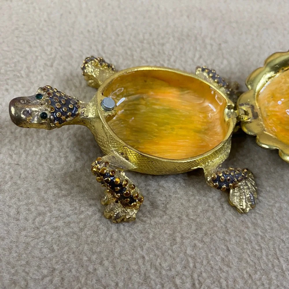 Sparkling Crystal Turtle Jewelry Trinket Box Hinged Gold Tone Enamel Gem Eye New